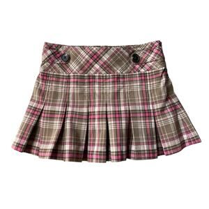 Girls XS 4-5 Cherokee Brown Pink Plaid Pleated Mini Skirt Bloomers Adjustable
